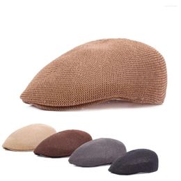 Cycling Caps Solid Color Cabbie Flat Fashion UV Protection Thin Mesh Beach Hat Breathable Hollow Straw Sun Men