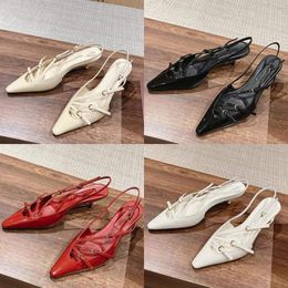 Designer miui high heel Calf Patent leather slingback pumps metal buckle embellished sandals kitten heel Slingbacks women's Luxury pointed toe Evening Party shoes