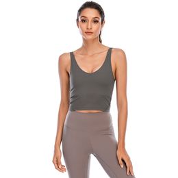 luluemen Luxury Designer Sweatshirt Yoga Sports Breathable LL tank top Womens Sleeve bralette Crop Top With Pads T-shirts Woman Neck Sportwear Solid Color Gym Wear