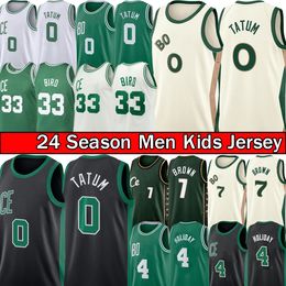 0 Jayson Tatum Basketball Jerseys Jaylen Brown City Jersey 4 Jrue Holiday Retro Larry 33 Bird 2023-24 Mens Kid Youth Green Stitched Basket Shirt