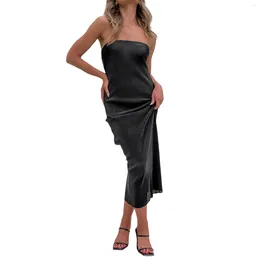 Party Dresses Fashion Women Bandeau Dress Strapless Plain Color Backless Straps Tie Ladies Summer Slim Long Club Bar Outfits