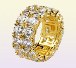 712 New Gold Silver Colour Plated Micro Paved 2 Row Chain Zircon Hip Hop Finger Rings for Men Women6350740