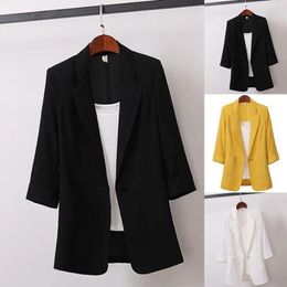 Suit Blazer Basic Cotton Linen Three Quarter Single Button Womens Jacket Summer Korean Fashion Casual Short Jackets Coat 240430