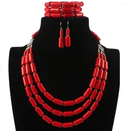 Chains Vintage Red Beaded Jewellery Set: Bohemian Resin Necklace Earrings