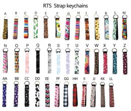 Solid Color Neoprene Wristlet Keychains Lanyard Strap Band Split Ring Key Chain Holder Key Hand Wrist Lanyard Keychain For GirlsW9916903