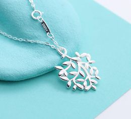 American Sterling Silver Branch Pendant Necklace Women Peretti Charm Chain Fashion Wedding Party Hollow Leaf Necklaces7050372