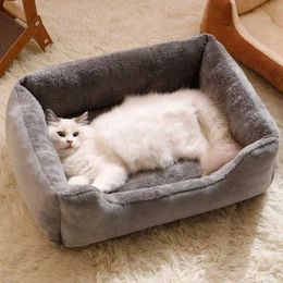 Cat Beds Furniture Pet Beds for Cat Dog Square Plush Kennel Winter Warm Small Dog Sofa Bed Cushion Kittens House Mat Pet Sleep Supplies Accessories