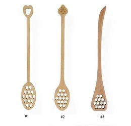 New Wooden Honey Coffee Spoons Long Mixing Spoon Bee Tools Honey Stirrer Muddler Stirring Stick Honey Dipper Wood Carving Stirring6386996