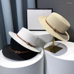 Wide Brim Hats RICYGVM French Straw Hat For Women Summer Beach UV Resistant Sun Ladies Large Grass Cap Belt Buckle Decorated Jazz