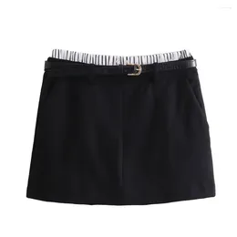 Skirts 2024ZAR Spring/Summer Women's Fashion French Splicing Flat Corner Matching Belt Half Body Skirt Pants