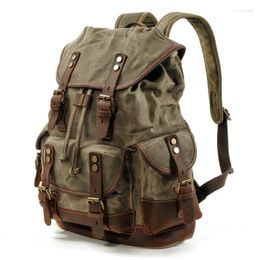 Backpack Men's Outdoor Shoulder Casual Student Bag Large Capacity Travel Canvas Leather Climbing