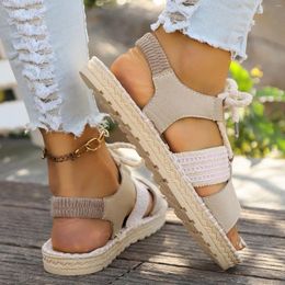 Sandals Shoes Woman 2024 Trend Ladies Summer Casual Thick Bottom Open Toe Lace Up Roman Elasticated Women Comfortable