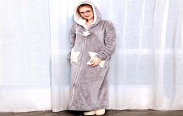 Women Men Winter Plus Size Warm Flannel Bathrobe Star Moon Extra Long Thick Fleece Bath Robe Hooded Night Dress Gown Sleepwear Y205600105