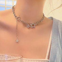 Pendant Necklaces Y2K Star Zircon Necklace For Women Luxury Sweet Cool Girl Punk Heart Clavicle Chain 2024 Fashion Jewellery Party Gift