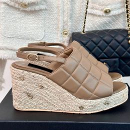 Quilted Wedges Designer Womens Fisherman Sandals Sink Lambskin Platforms Slingbacks Shoes Twine Braiding Fish Mouth Open Toes Slide Buckle Sandals Dress Shoes
