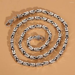 Chains Real Solid 925 Sterling Silver Chain Men Lucky 5mm Byzantine Link Necklace 64g/70cm