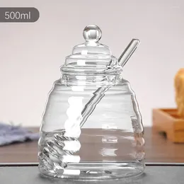 Storage Bottles Honey Jar With Dipper And Lid Clear Glass Pot Container Dispenser For Home Kitchen Store Syrup Easy To Clean
