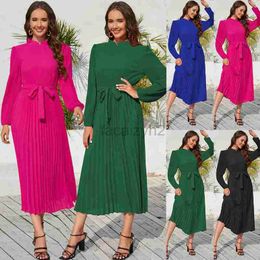 Basic Casual Dresses woman Dress Autumn/Winter New Slim Fit Style Dress Stand up Neck Bubble Sleeves Pleated Dress for Women Sexy Plus Size Long skirt