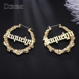 DOREMI Stainless Steel Bamboo Hoop Earrings Customize Name Style Custom Earring With Statement Words Number 240428