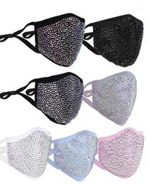 Face Mask Designer Black White Blue Yellow Party Pink Bling Diamond Masks with Drill Women Female Summer Breathable Decoration Rhi5692633