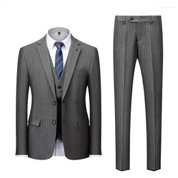 Men's Suits Mens Stripe Jacket Pants Vest High End Large Size Business Slim Blazers Set Groom Wedding Suit Three Piece Fashion British Style