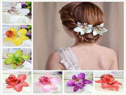 Colorful Bridal Wedding Orchid Flower Hair Clip Barrette Women Girls Accessories Hair Jewelry Bride Sweet Hairpins Side clip Beach3901022