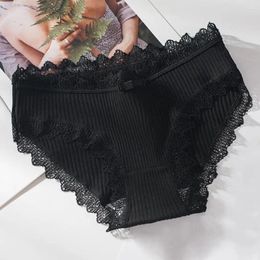 Women's Panties Women Underpants Thread Mid Waist Lace Edge Solid Color Elastic Cotton Moisture-wicking Daily Wear Briefs Sport