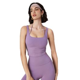 Women Yoga Bra Vest Naked Outwear Sports Tank Tops Padded Halter Neck Fitness Longline Workout Crop