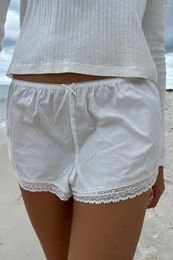 Women's Shorts Women Kawaii Lounge Pyjamas 2024 Summer Ladies Retro Female Cute Bow Lace Trim Cotton Bottoms