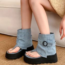 Sandals Flats Clip Toe Women Fashion Cowboy Shoes 2024 Designer Platform Summer Dress Casual Cosy Female Zapatillas