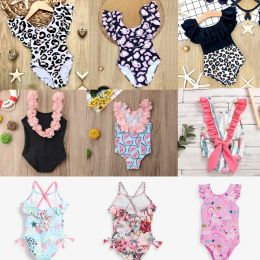 Swimwear Swimsuit for Kids Girls 2024 Summer New Girls Swimsuit Beach Hot Spring Vacation Style Floral Striped Sling OnePiece Swimsuit