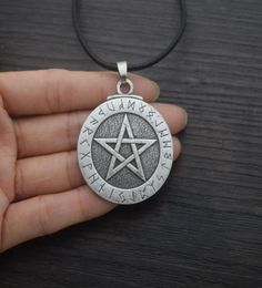 Pendant Necklaces 12pcs Viking Rune Pentagram Necklace Wiccan Pagan Norse Runic Elder Futhark Jewelry2019303