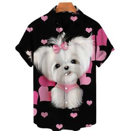 Men's Casual Shirts Cute Animal Puppy Dog 3D Printed Shirts For Men Clothes Fashion Pug Graphic Women Blouses Strtwear Lapel Blouse Beach Y2k Tops Y240506