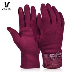 VBIGER Women Fashionable Lace Bowknot Touchscreen Gloves Female Winter Warm Gloves Elegant Flocking Warmer Lace Gloves Mittens S106392383