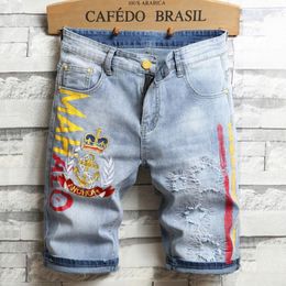 Men Embroidery Blue Jeans Denim Shorts Summer Designer Men's Badge Patckwork Bleached Retro Big Size Letters Patches short Pants T 286O