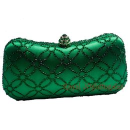 Wholesale-Flower Emerald Dark Green Rhinestone Crystal Clutch Evening Bags for Womens Party Wedding Bridal Crystal Handbag and Box Clut 228g