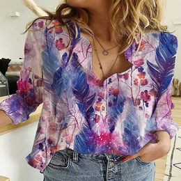 Women's Blouses Shirts Elegant and loose fitting womens fashion warm long sleeved womens shirt printed casual womens holiday topL2405
