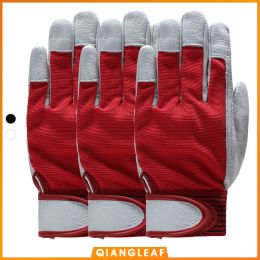 Gloves QIANGLEAF 3pcs Fashion Red Products Mechanic Leather Coated Work Gloves Safety Industrial Working Protective Sport Glove 5163