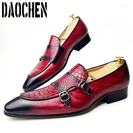 Casual Shoes Luxury Men Loafers Red Black Snake Prints Double Monk Strap Mens Dress Wedding Banquet For