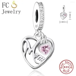 Loose Gemstones Fit Original Charm Bracelet 925 Sterling Silver Mum Heart Pink Zircon Pendant Bead For Making Women Berloque 2024