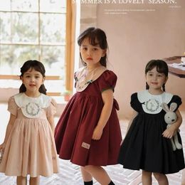 Girl Dresses 2024 Children Embroidery Dress For Girls Vintage Kids Long Sleeve Emboridered Flowers Baby Cotton Maxi Frocks Boutique