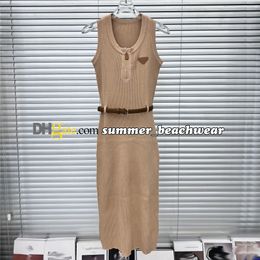 Women Party Knit Dress Designer Metal Logo Sleeveless Knit Dresses Summer Casual Knit Skirt Luxury Brand Sexy Design Slim Waist Knit Sundress