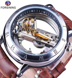 Forsining Minimalism Design Leather Transparent Skeleton Men Watches Top Brand Luxury Steampunk Mechanical Automatic Wristwatch1213633