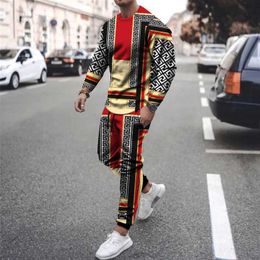 Men's Tracksuits Spring Mens Tracksuit Pant Set Men Sportsuits Vintage Luxury Print T-shirt Long Slve Casual Strtwear 2Piece Suit Outfits T240505