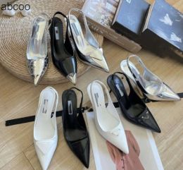 Shoes Slingback Women Heels Designer Triangle Pumps Black Leather Pointed Dress paty Shoes Toe Sandals Slingbacks Pump White Heel Comfy