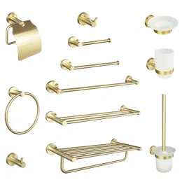 Set Brushed Gold Stainless Steel Bathroom Hardware Hook Paper Towel Holder Towel Ring Bath Towel Rack Set