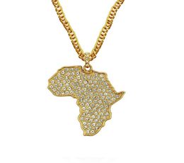 Design Gold Colour Charm Necklace Hip Hop Party Jewellery Fashion Female Cross CZ Crystal Zircon Pendant African Map Necklace Men Gif2228986