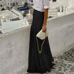 Skirts For Women Trendy Summer Elastic Waist Gold Sequin Glitter Skirt Fit Holiday Long Female Floor Length Faldas