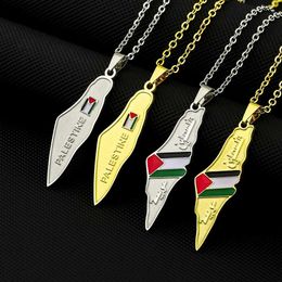 Pendant Necklaces Palestine Map Flag Pendant Necklace Stainless Steel Palestine Map Jewellery H240504