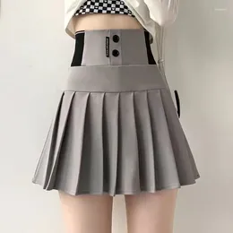 Skirts Korean High Waist Women Pleated Skirt Summer Solid Button Elastic A-line Wearing Safety Pants Fashion All-match Short